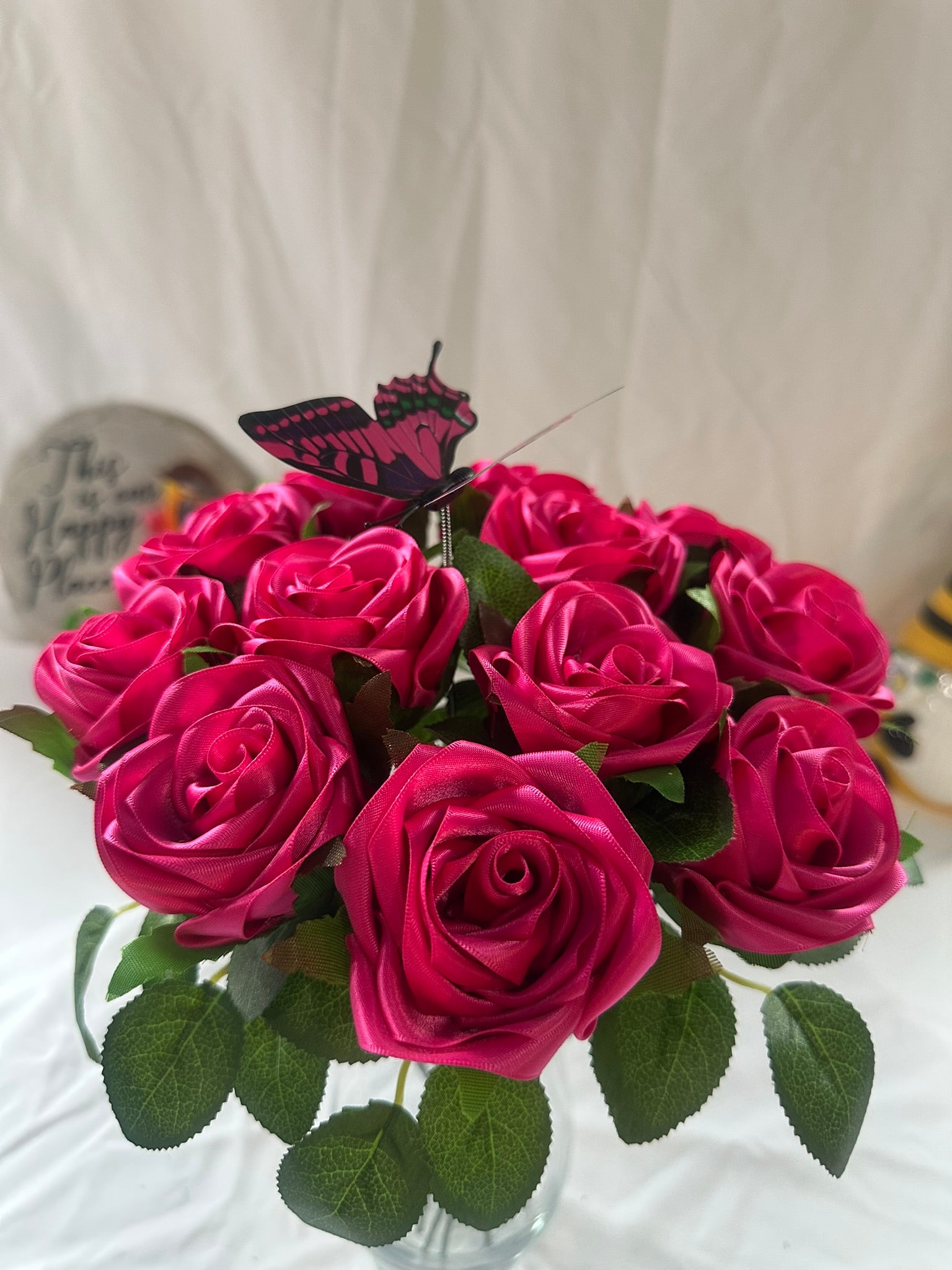 Fuchsia Ribbon Rose Bouquet