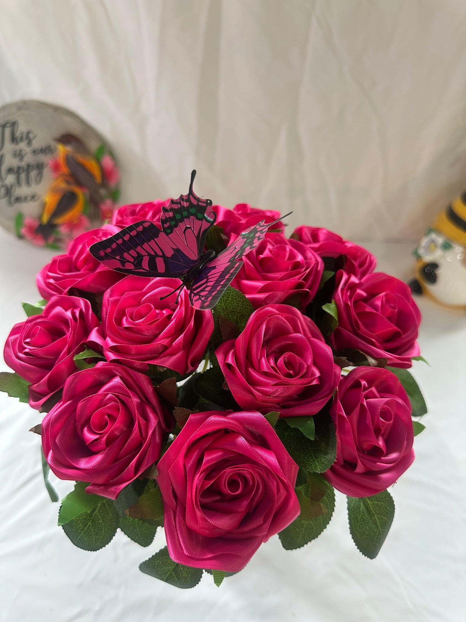 Fuchsia Ribbon Rose Bouquet