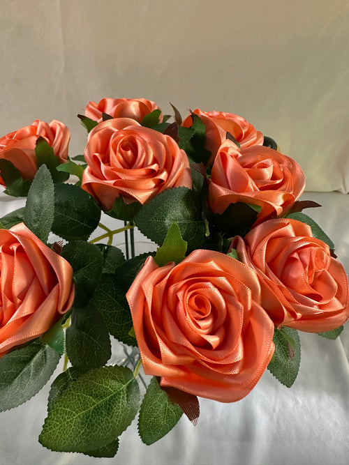 Handmade Satin Ribbon Roses — Dark Peach / $3 Each