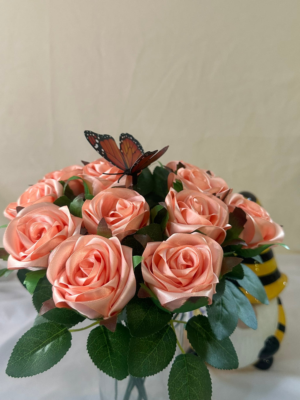 Handmade Satin Ribbon Roses — Light Peach / $3 Each