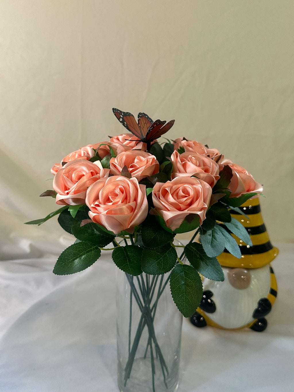 Handmade Satin Ribbon Roses — Light Peach / $3 Each
