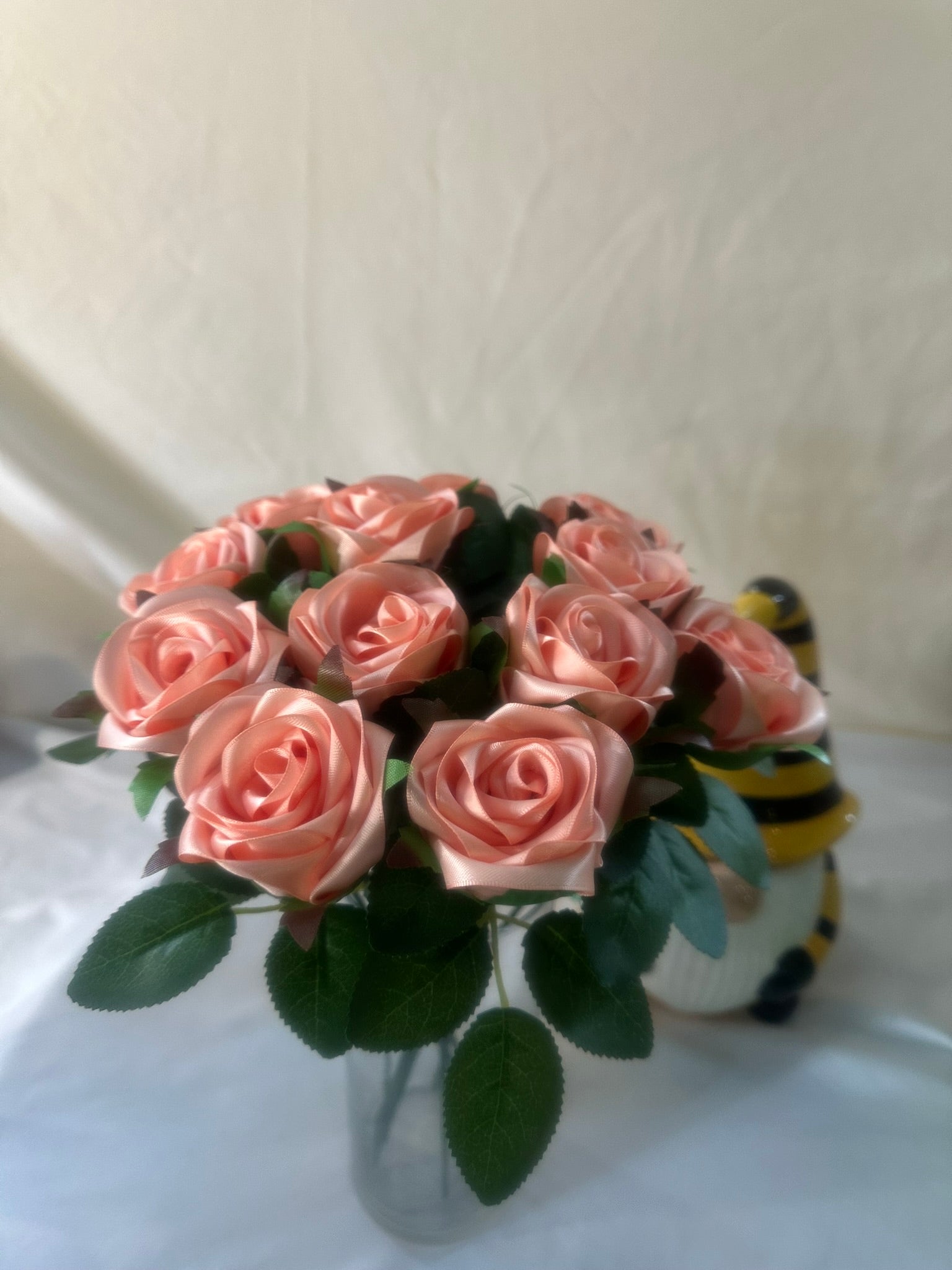 Handmade Satin Ribbon Roses — Light Peach / $3 Each