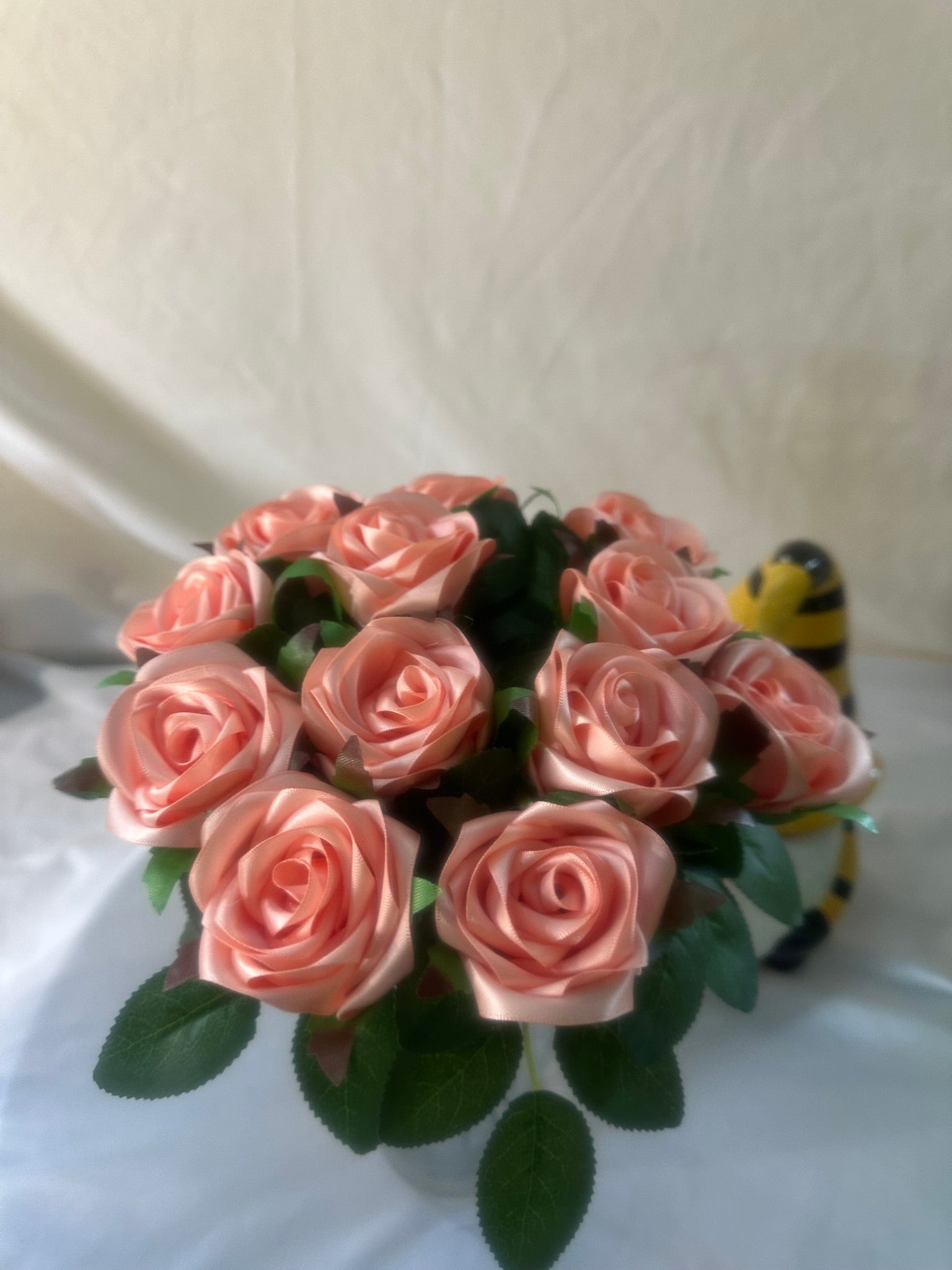 Handmade Satin Ribbon Roses — Light Peach / $3 Each