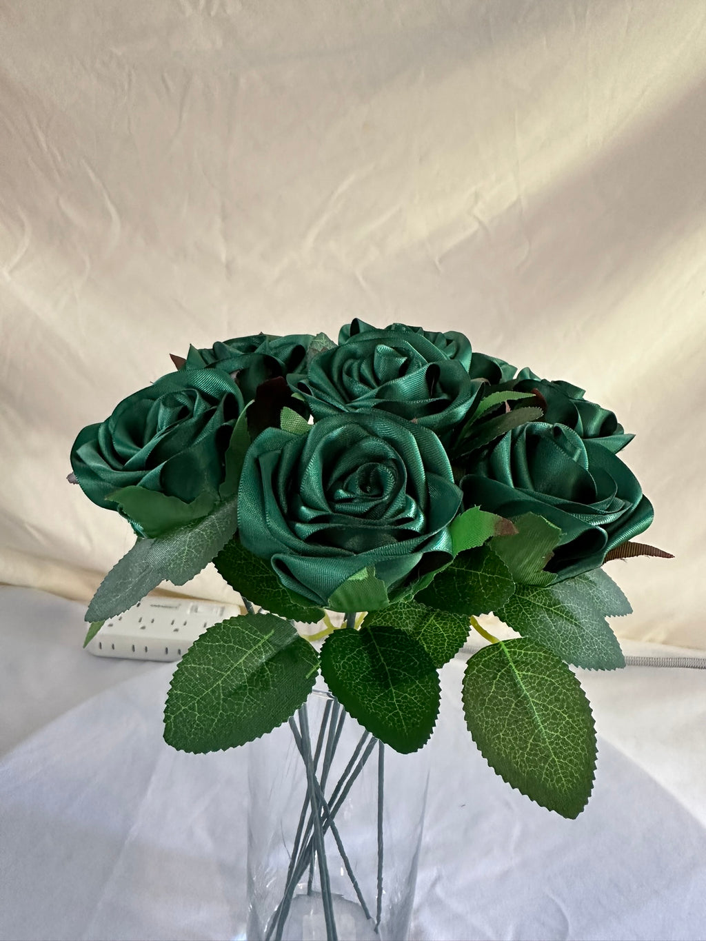 Handmade Satin Ribbon Roses — Forest Green / $3 Each