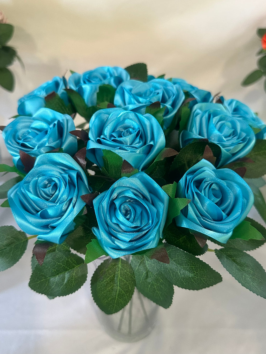 Honey’s Handmade Ribbon Roses - Turquoise / $3 Each