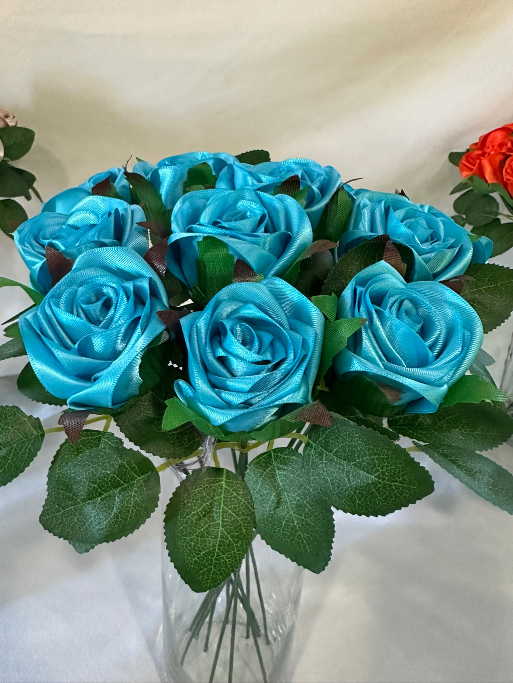 Honey’s Handmade Ribbon Roses - Turquoise / $3 Each