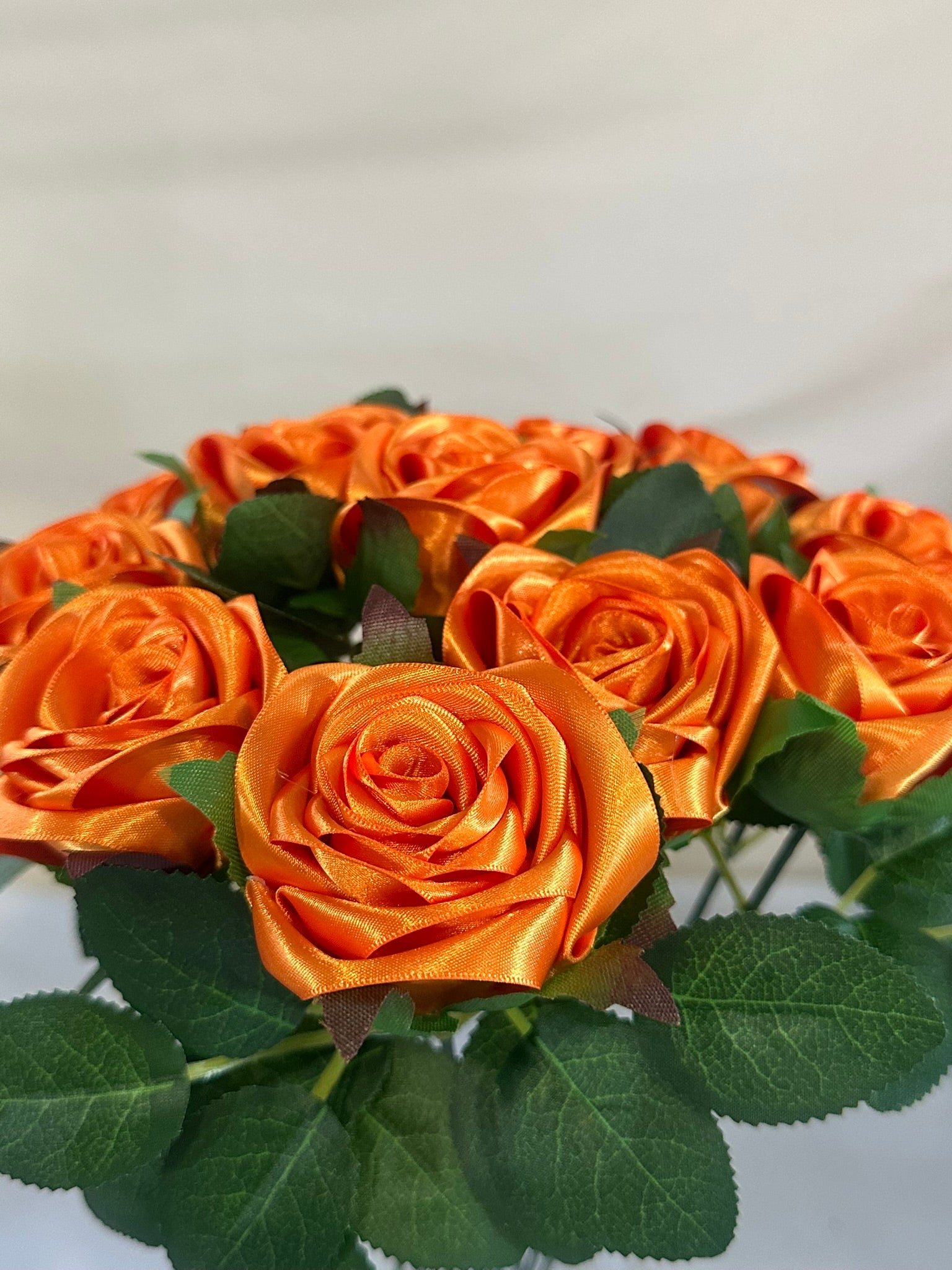 Honey’s Handmade Ribbon Roses - Tangerine orange / $3 Each