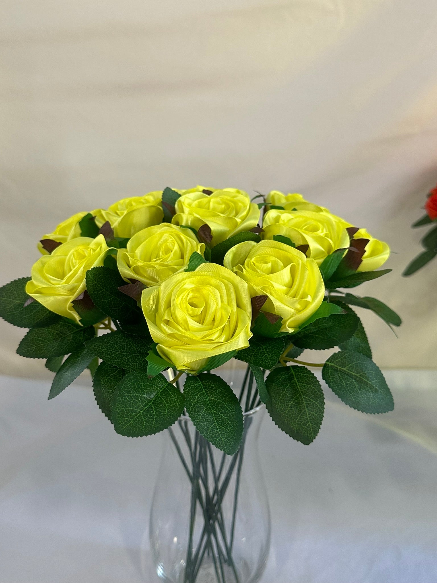 Honey’s Handmade Ribbon Roses—Lemon yellow / $3 Each