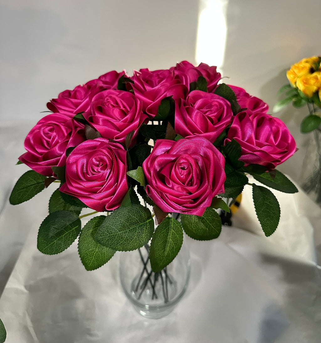 Fuchsia Ribbon Rose Bouquet