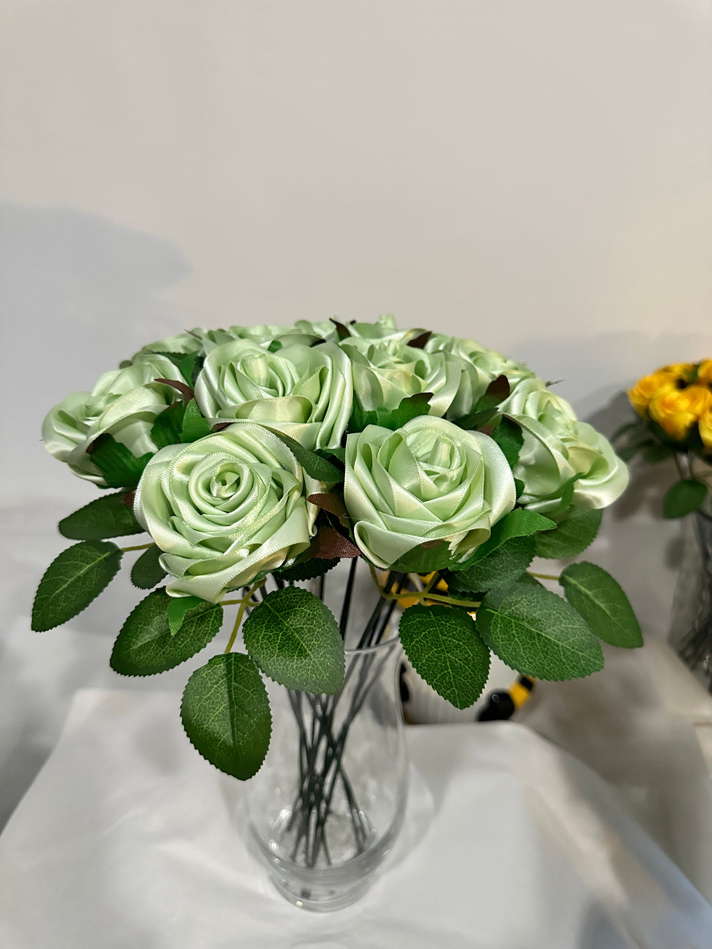 Handmade Satin Ribbon Roses - Mint Green