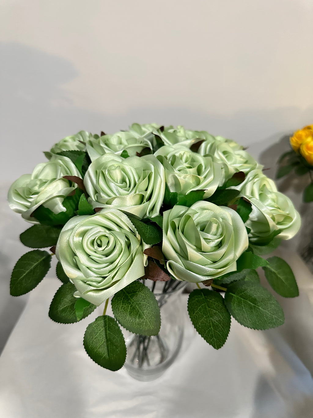 Handmade Satin Ribbon Roses - Mint Green