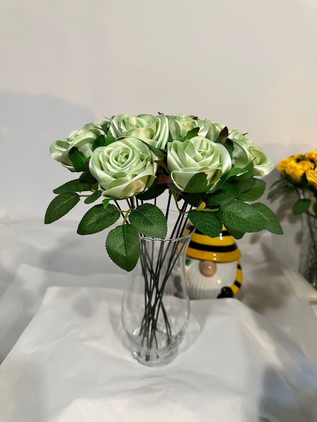Handmade Satin Ribbon Roses - Mint Green