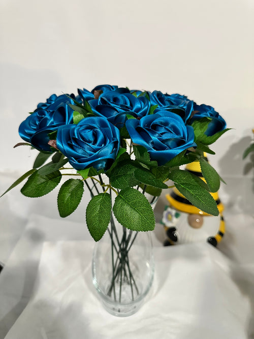 Handmade Satin Ribbon Roses — Dark Teal / $3 Each
