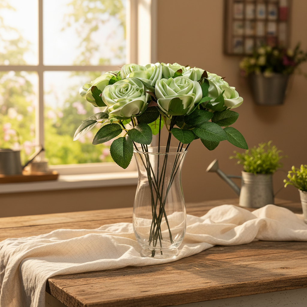 Light Green Ribbon Rose Bouquet in elegant setting