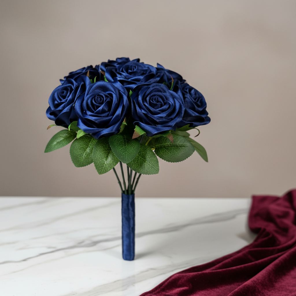 Navy Blue Satin Roses Bouquet