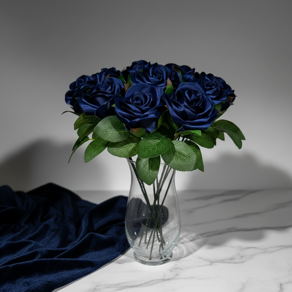 Navy Blue Satin Roses Bouquet