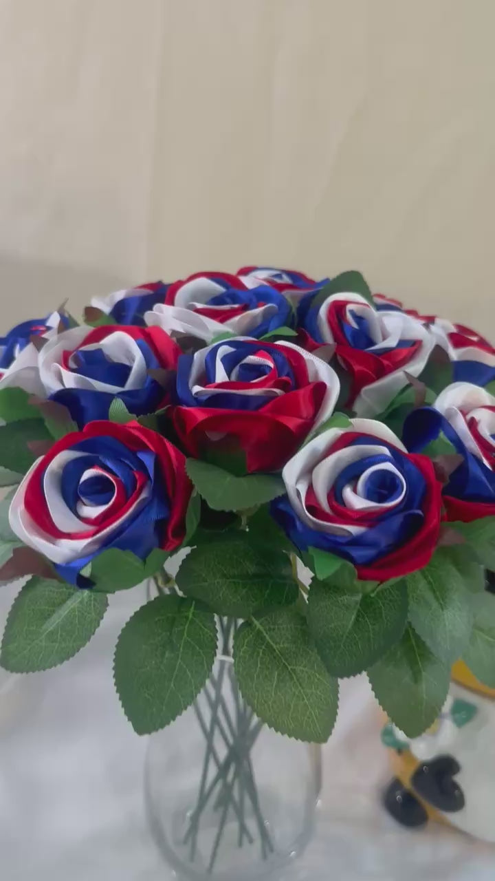 Honey’s Handmade Ribbon Roses - Tri Color