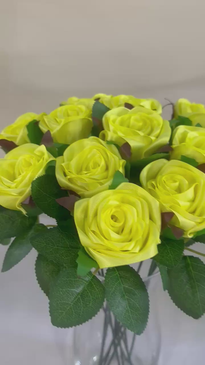 Honey’s Handmade Ribbon Roses—Lemon yellow / $3 Each