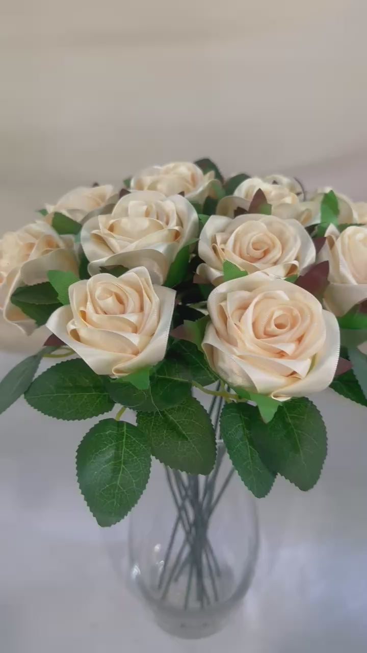 Honey’s Handmade Ribbon Roses - Ivory / $3 Each