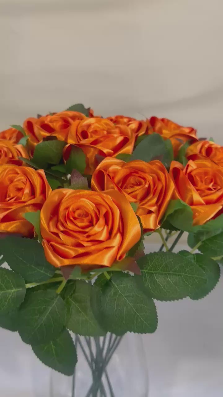Honey’s Handmade Ribbon Roses - Tangerine orange / $3 Each