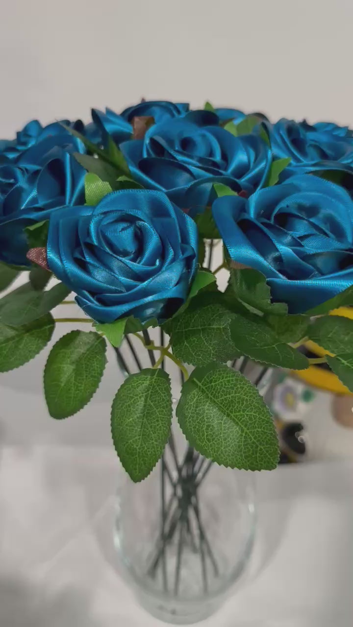 Teal Satin Rose Bouquet