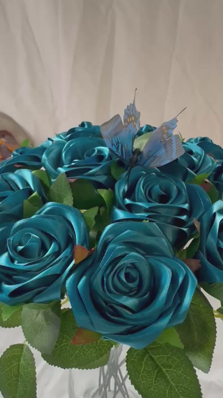 Teal Satin Rose Bouquet